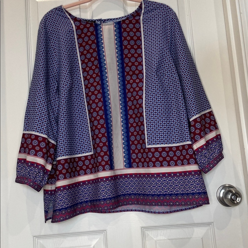 Talbots Blue and Red Patterned Tunic Blouse size XL
